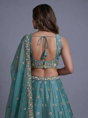 Women's Sea green Tissue Beads with Embroidered Lehenga Choli with Dupatta 3