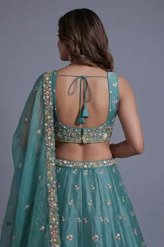 Women's Sea green Tissue Beads with Embroidered Lehenga Choli with Dupatta