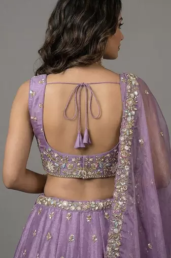 Women's Lavender Tissue Beads with Embroidered Lehenga Choli with Dupatta