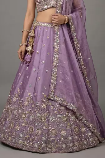 Women's Lavender Tissue Beads with Embroidered Lehenga Choli with Dupatta