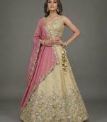 Women's Beige & Pink Tissue Beads with Embroidered Lehenga Choli with Dupatta