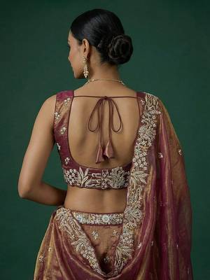 Women's Copper Brown Tissue Moti with Embroidered Lehenga Choli with Dupatta 3