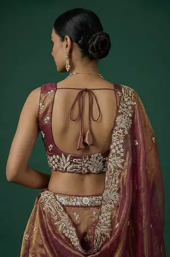 Women's Copper Brown Tissue Moti with Embroidered Lehenga Choli with Dupatta