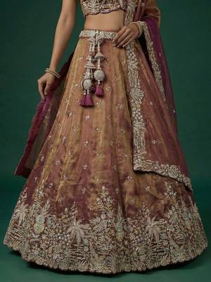 Women's Copper Brown Tissue Moti with Embroidered Lehenga Choli with Dupatta 4