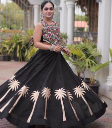 Black Roman Kutchi Gamthi Work Blouse With Gota Work Flared Lehenga