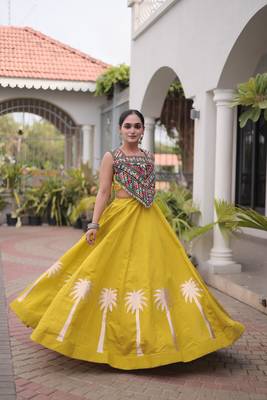 Parrot Roman Kutchi Gamthi Work Blouse With Gota Work Flared Lehenga 1