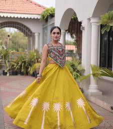 Parrot Roman Kutchi Gamthi Work Blouse With Gota Work Flared Lehenga