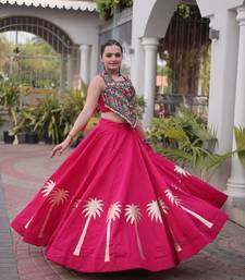 Pink Roman Kutchi Gamthi Work Blouse With Gota Work Flared Lehenga