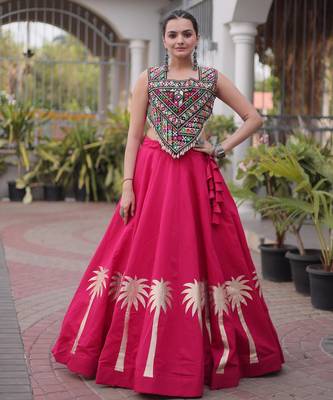 Pink Roman Kutchi Gamthi Work Blouse With Gota Work Flared Lehenga 4