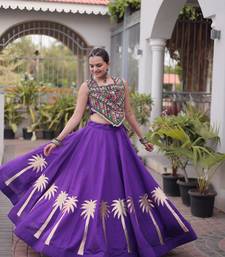 Purple Roman Kutchi Gamthi Work Blouse With Gota Work Flared Lehenga