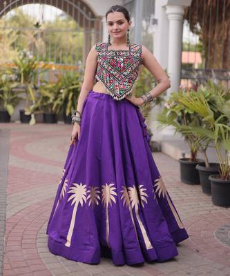Purple Roman Kutchi Gamthi Work Blouse With Gota Work Flared Lehenga 4