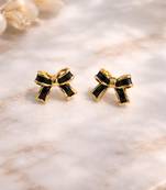 Stylish black & gold bow stud earring