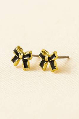 Stylish black & gold bow stud earring 3