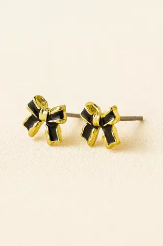 Stylish black & gold bow stud earring