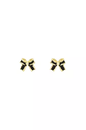 Stylish black & gold bow stud earring