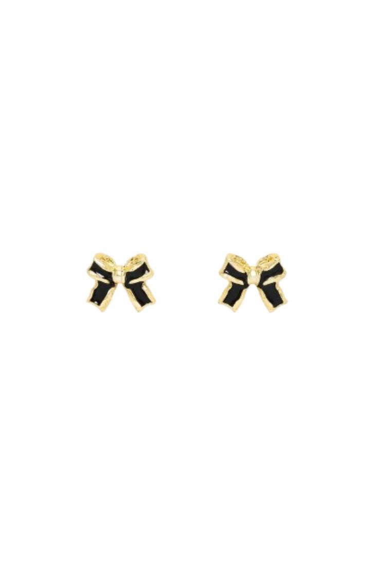 Stylish black & gold bow stud earring