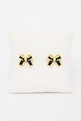 Stylish black & gold bow stud earring 5