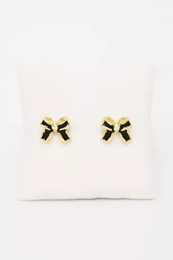 Stylish black & gold bow stud earring