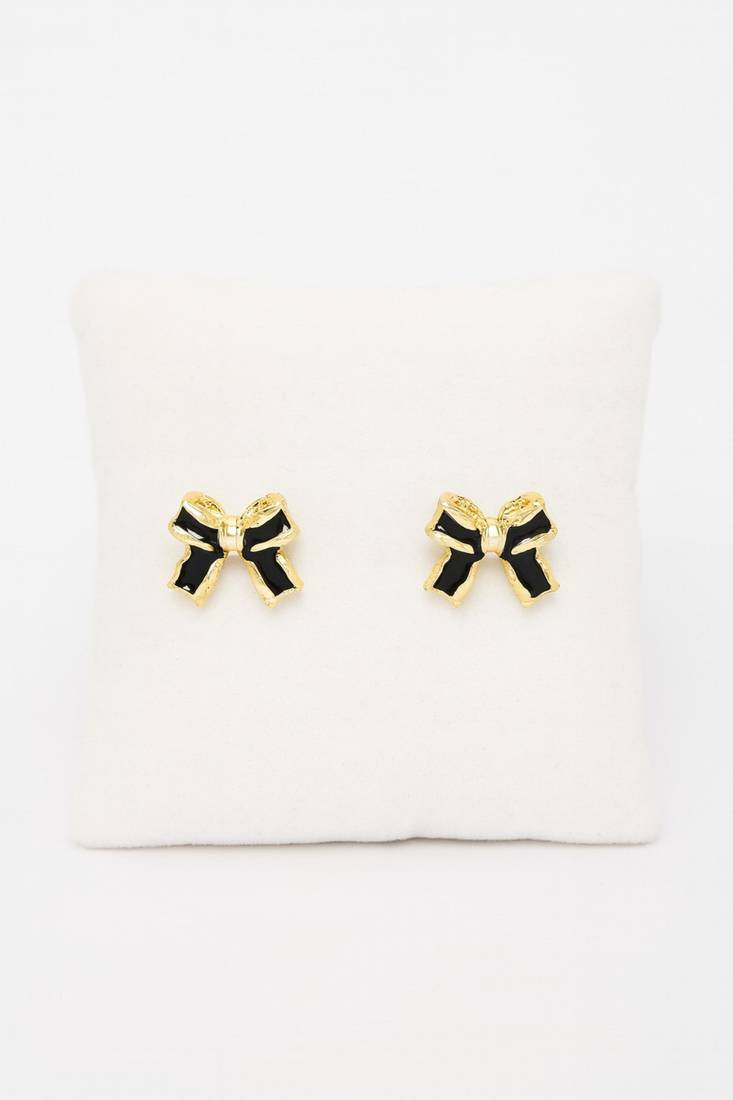 Stylish black & gold bow stud earring
