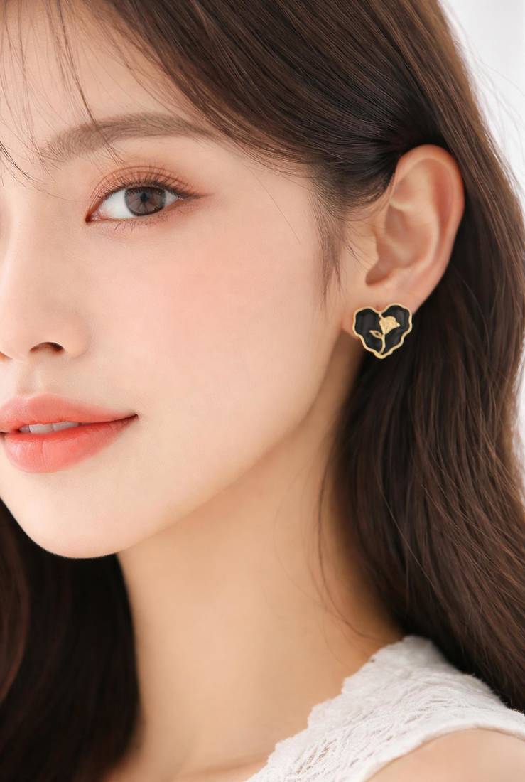 Elegant heart-shaped flower stud earrings for women