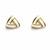 Triangle stud earrings with white enamel, gold tone geometric design, medium size, polished finish