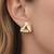Triangle stud earrings with white enamel, gold tone geometric design, medium size, polished finish