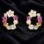 Gold tone floral wreath drop earrings with multicolor crystals, pearl accents polished finish, medium size