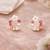 Gold tone floral wreath drop earrings with multicolor crystals, pearl accents polished finish, medium size