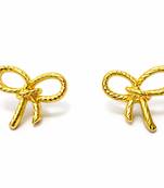 Gold bow stud earrings, twisted rope design, feminine style, post back closure