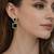Double square drop earrings, black stone with crystal halo, gold tone, dangle style