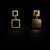 Double square drop earrings, black stone with crystal halo, gold tone, dangle style