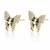 Butterfly stud earrings, gold tone with rhinestones, black enamel wings