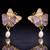 Butterfly earrings with pearl drop, purple and pink enamel, dangle stud style