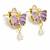 Butterfly earrings with pearl drop, purple and pink enamel, dangle stud style