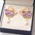 Butterfly earrings with pearl drop, purple and pink enamel, dangle stud style