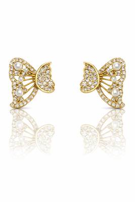 Butterfly stud earrings with pearls and crystals, elegant statement jewelry 1