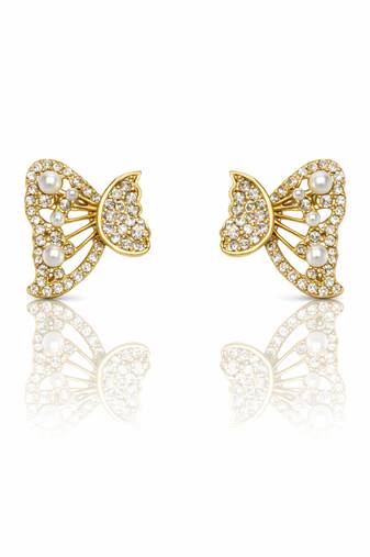 Butterfly stud earrings with pearls and crystals, elegant statement jewelry