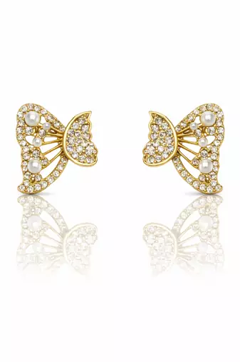 Butterfly stud earrings with pearls and crystals, elegant statement jewelry