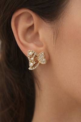 Butterfly stud earrings with pearls and crystals, elegant statement jewelry 2