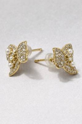 Butterfly stud earrings with pearls and crystals, elegant statement jewelry 3