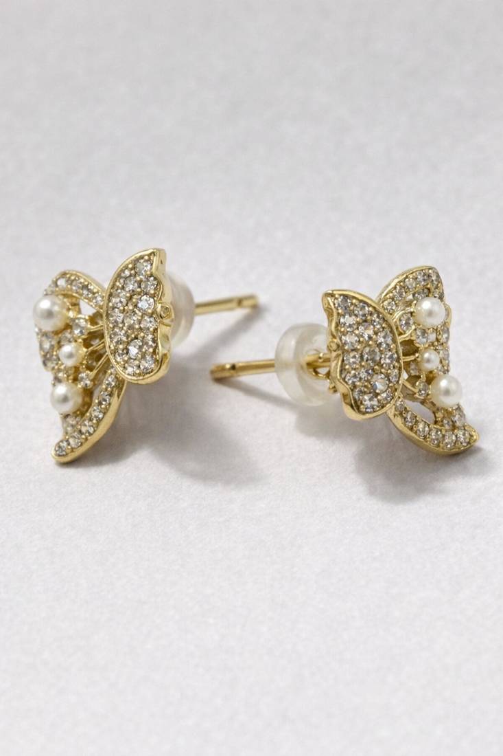Butterfly stud earrings with pearls and crystals, elegant statement jewelry