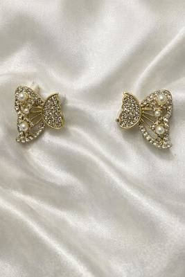 Butterfly stud earrings with pearls and crystals, elegant statement jewelry 4