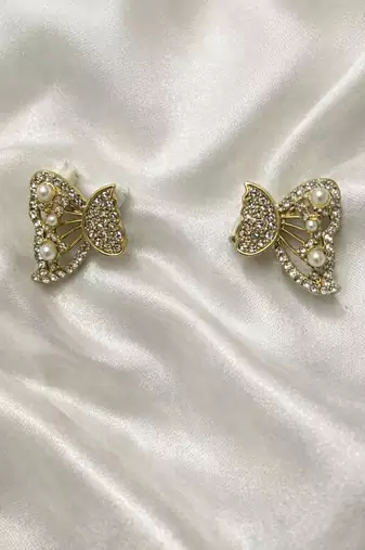 Butterfly stud earrings with pearls and crystals, elegant statement jewelry
