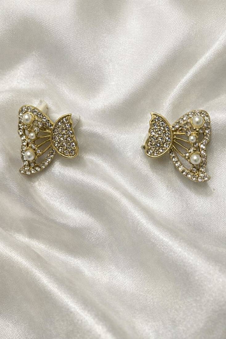 Butterfly stud earrings with pearls and crystals, elegant statement jewelry
