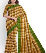 Mustard checked cotton blend saree with green border