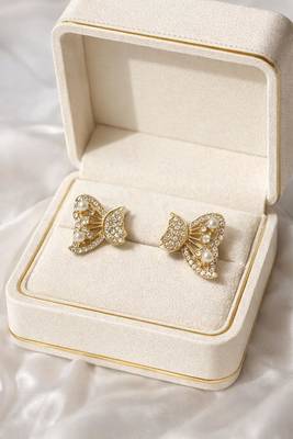 Butterfly stud earrings with pearls and crystals, elegant statement jewelry 5