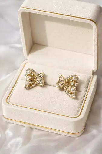 Butterfly stud earrings with pearls and crystals, elegant statement jewelry