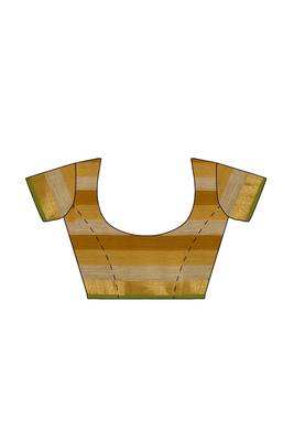 Mustard checked cotton blend saree with green border 4