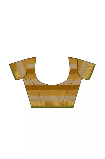 Mustard checked cotton blend saree with green border