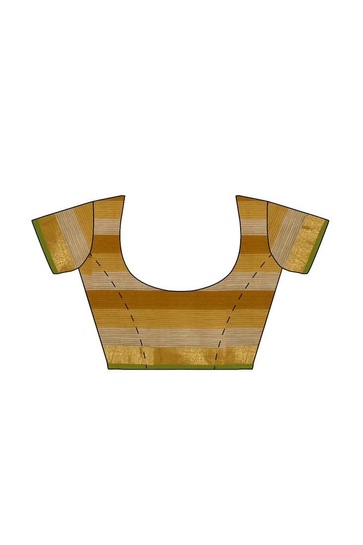 Mustard checked cotton blend saree with green border